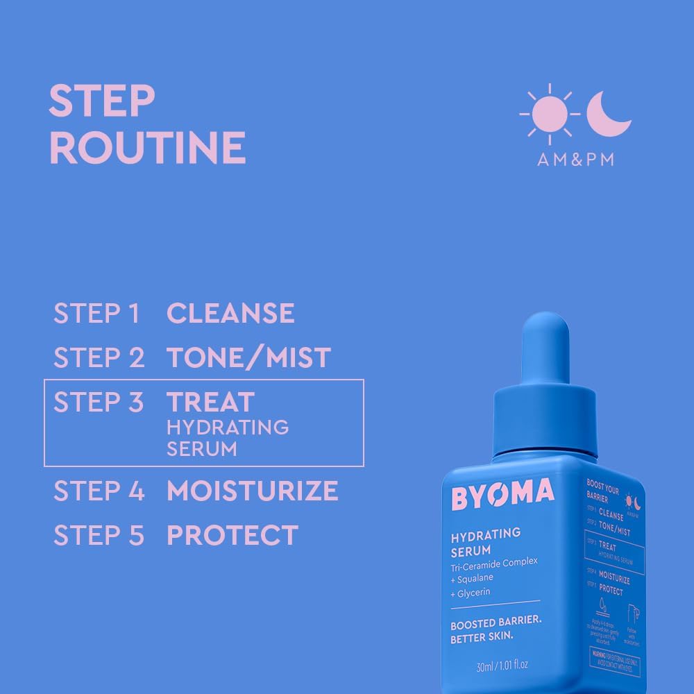BYOMA Hydrating Serum (30ml) Moisturising Face Serum with Squalane and Ceramides for Glowing, Dewy Skin - Deep Hydration and Barrier Support