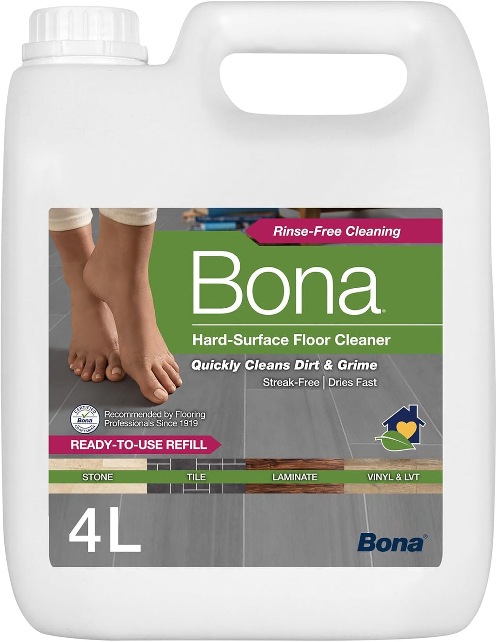 Bona Hard-Surface Floor Cleaner Liquid - for Stone, Tile, Laminate, LVT, Marble - 4 Litre Refill