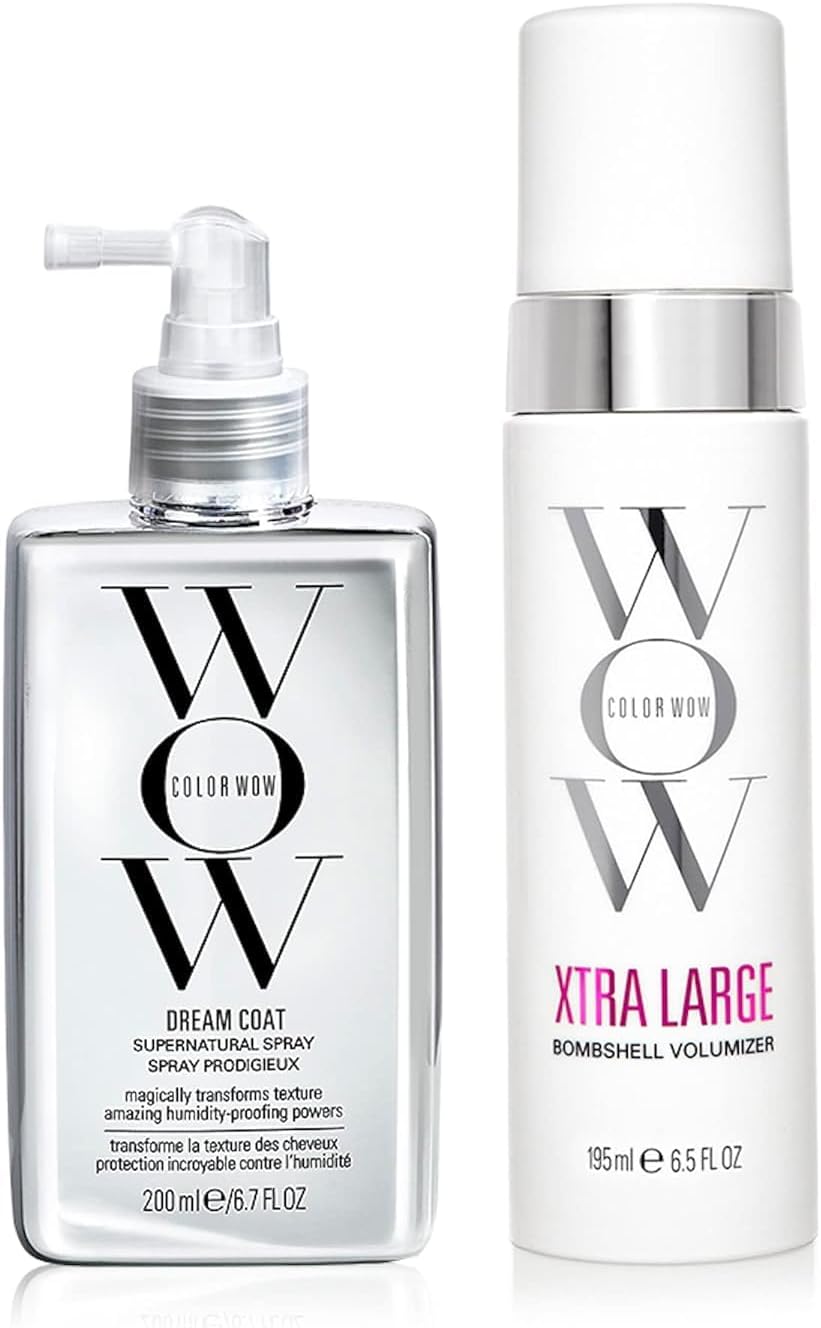 COLOR WOW Long-Lasting Blow Dry Bundle – Blowouts that last for days; Go big with Xtra Large Volumizer and go frizz-free with Dream Coat anti-frizz spray; heat protection