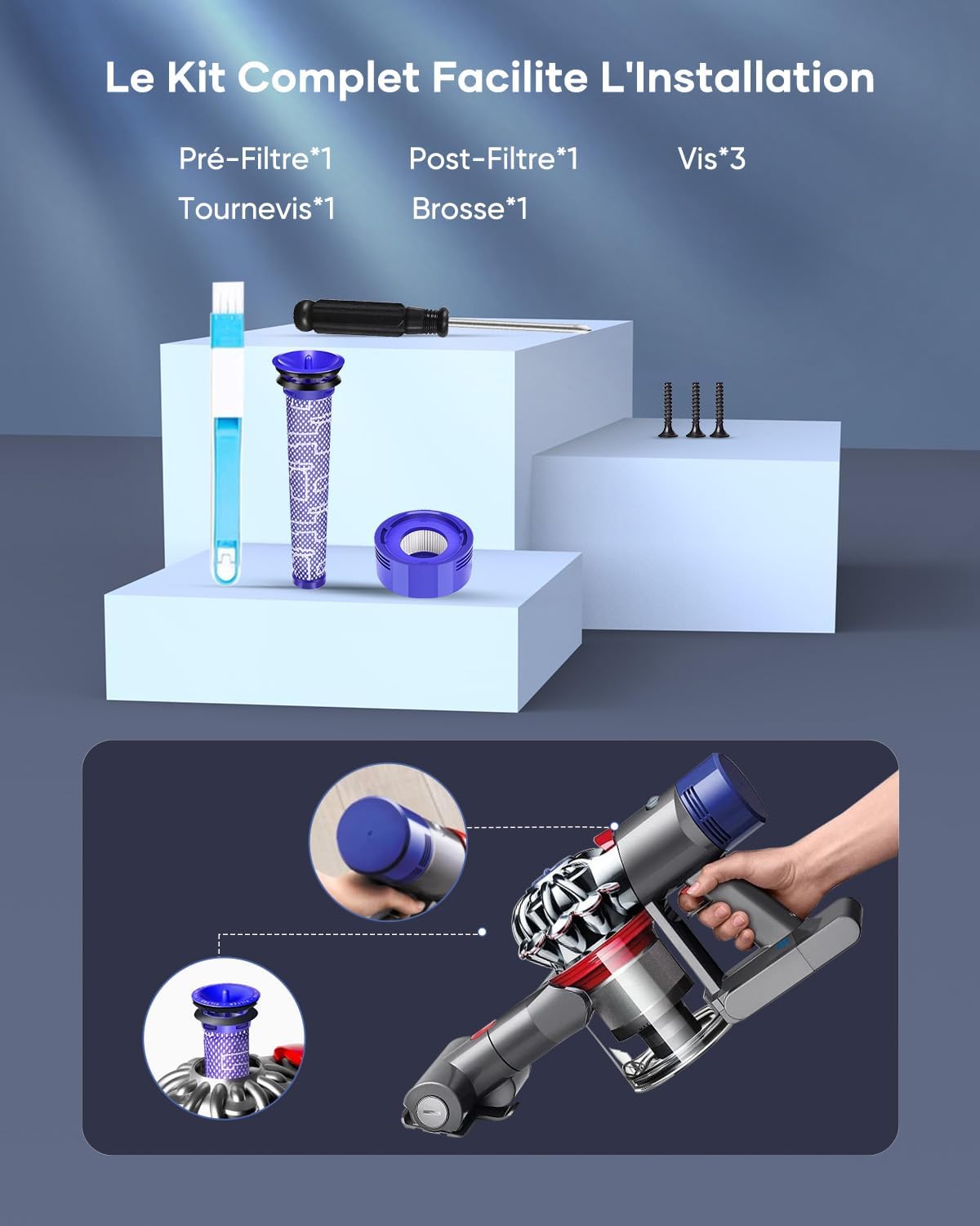 8000mAh Dyson V7 Battery Replacement, FLYLINKTECH Li-ion Battery for Dyson V7 SV11 Compatible with Animal Fluffy Trigger Motorhead and Total Series Vacuum Cleaner with 2 Filters