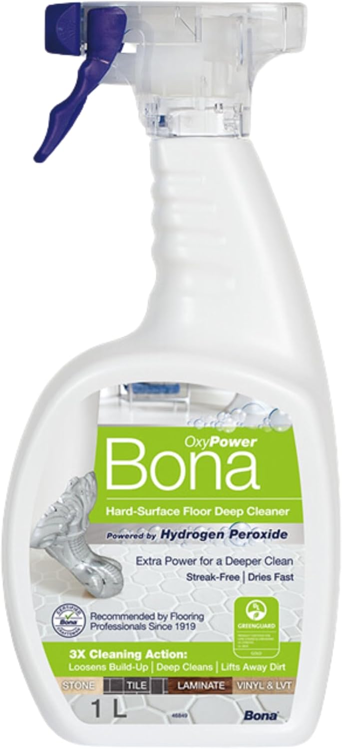 Bona OxyPower Hard-Surface Floor Cleaner Liquid, Bona Floor Cleaner for Stone, Tile, Laminate, LVT Floors, 1 Litre Spray Bottle