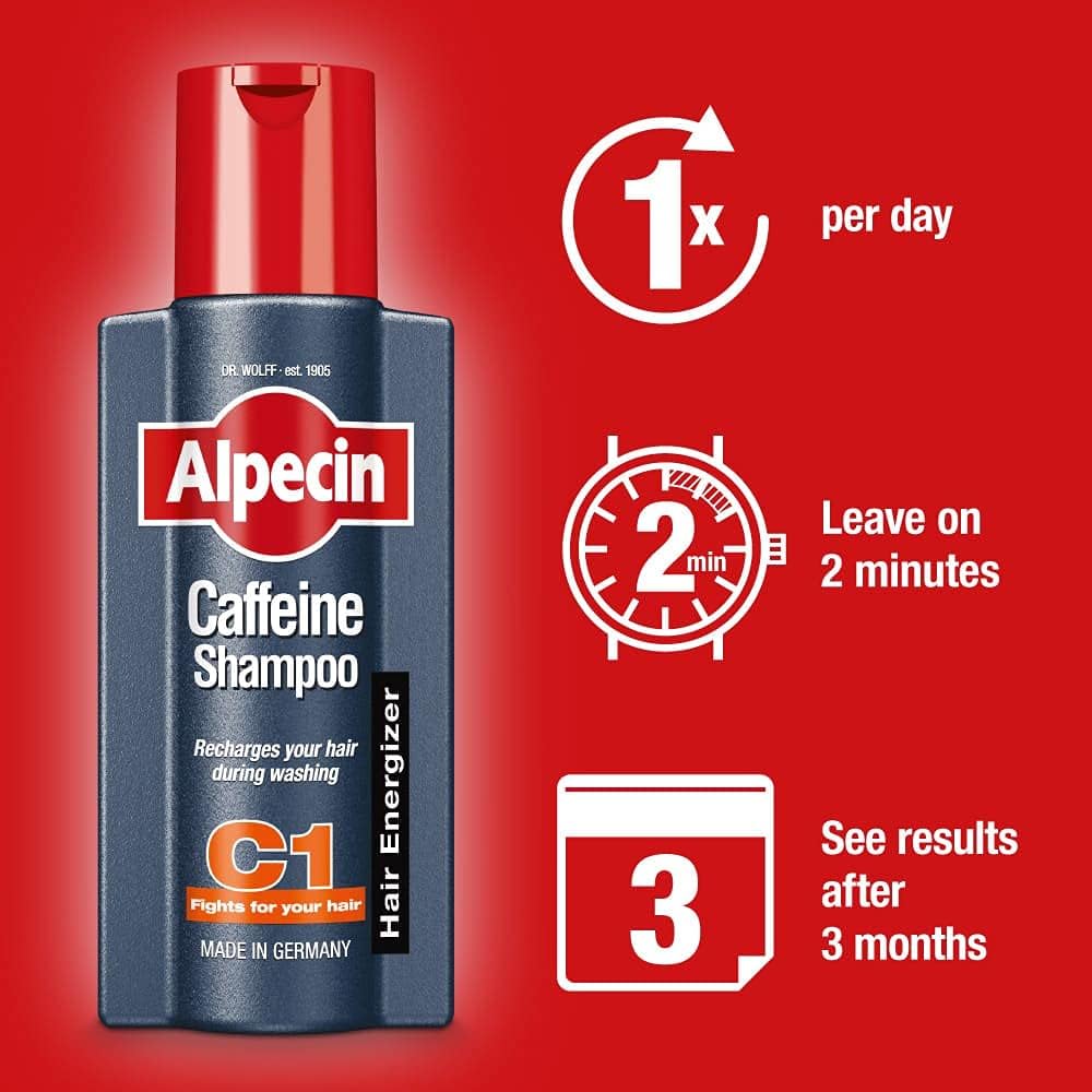 Alpecin Caffeine Shampoo C1 2x 375ml | For Stronger and Thicker Hair | Natural Hair Growth Shampoo for Men | Made in Germany