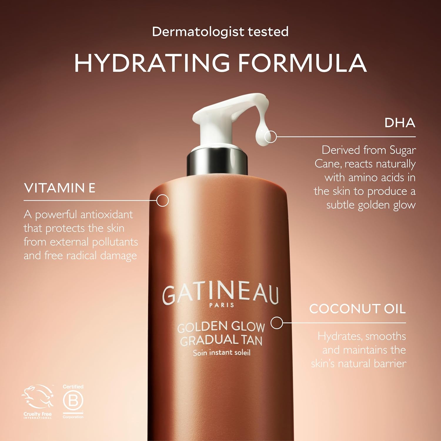 GATINEAU Golden Glow Gradual Tan - 400ml + 75ml, Self Tan Lotion + 2 in 1 Body Moisturiser, Easy Application, Coconut Oil & Vitamin E, Buildable Natural Tan, Dermatologist Tested & Cruelty Free