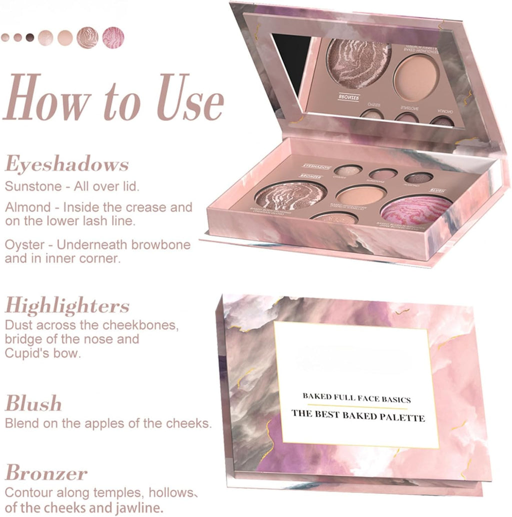 All-in-One Makeup Palette - Portable Eyeshadow, Blush, Contour & Highlighter Palette, Travel Makeup Kit for Everyday Glam, Multi-Purpose Cosmetic Palette for Natural to Bold Looks