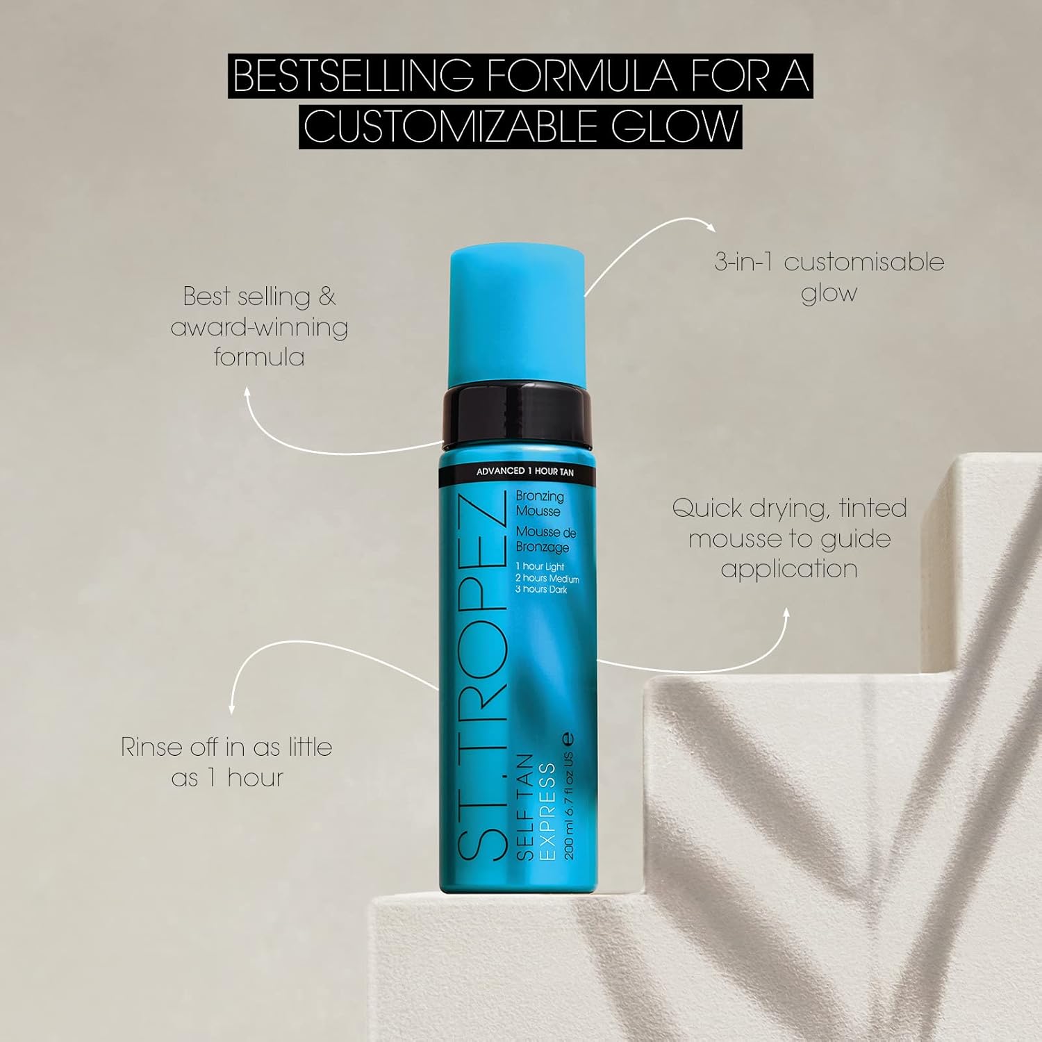 St.Tropez Self Tan Express Mousse, Fast Acting Fake Tan, Develops in 1-3 Hours, Streak-Free Finish, Vegan, Natural & Cruelty Free, 200 ml