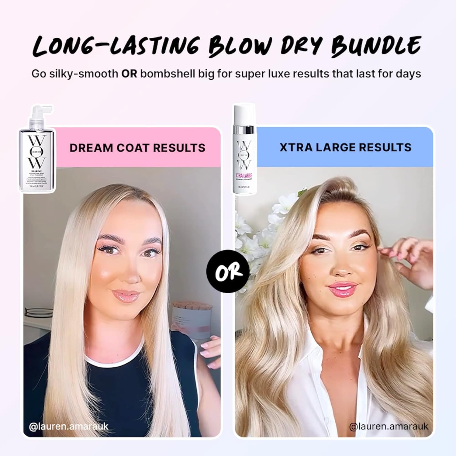 COLOR WOW Long-Lasting Blow Dry Bundle – Blowouts that last for days; Go big with Xtra Large Volumizer and go frizz-free with Dream Coat anti-frizz spray; heat protection