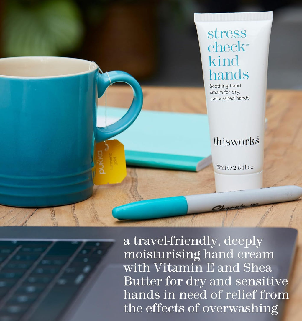 This Works Stress Check Kind Hands, 75 ml - Intensely Hydrating Hand Cream Enriched with Shea Butter, Vitamin E and Ylang Ylang Essential Oils - Soothing Hand Moisturiser for Dry and Sensitive Skin