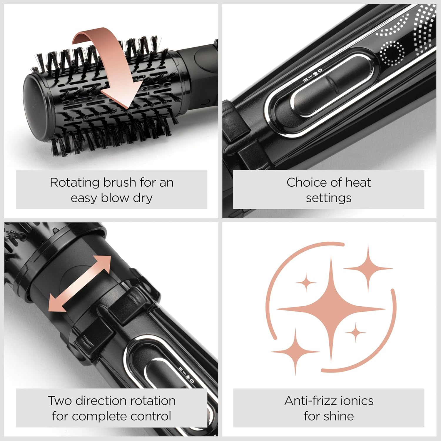 BaByliss Big Hair Rotating Hair Dryer Brush - Dry and Style in One Step 50mm Barrel, Black, 2885U