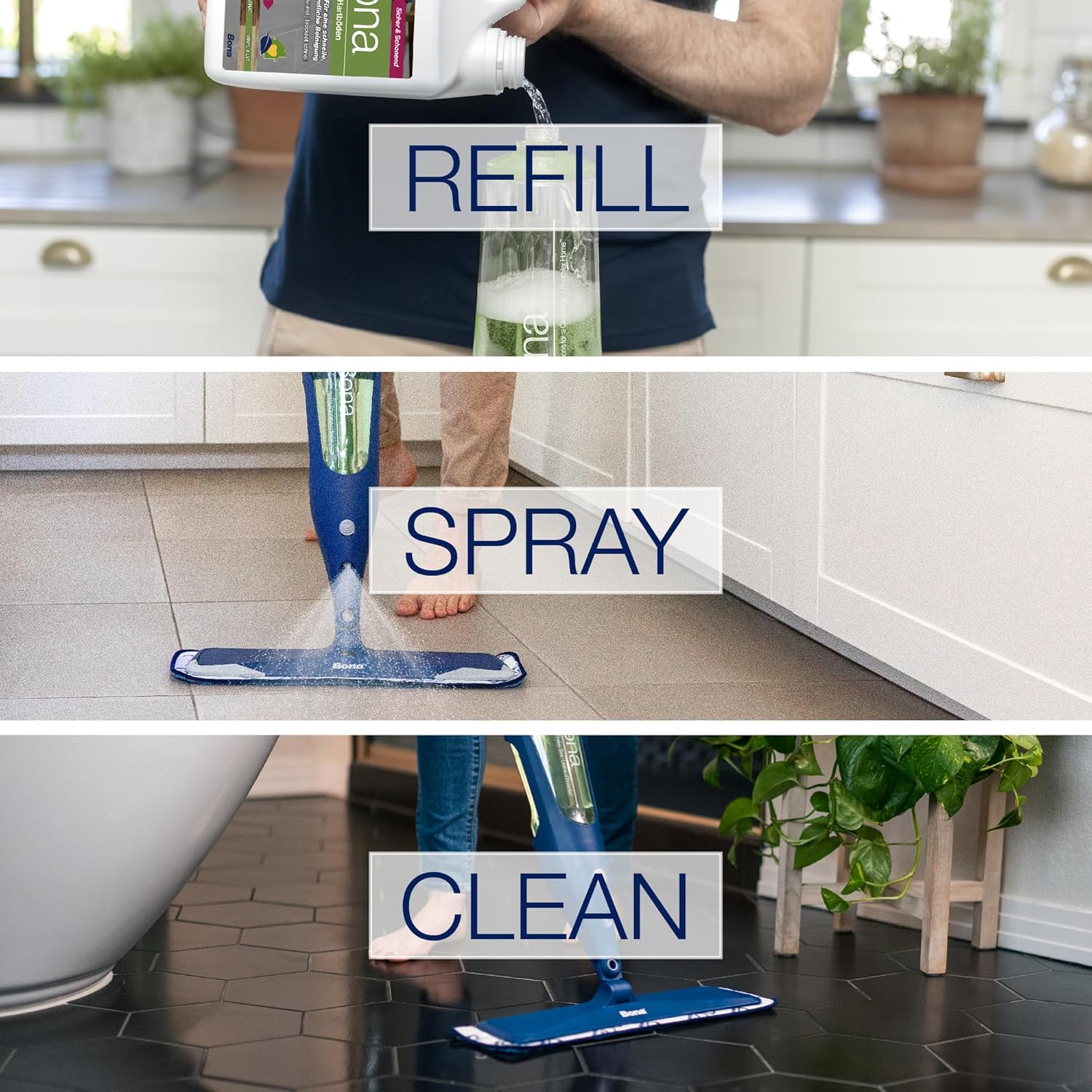 Bona Hard-Surface Floor Cleaner Liquid - for Stone, Tile, Laminate, LVT, Marble - 4 Litre Refill