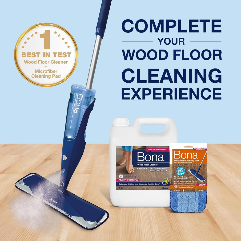 Bona Wood Floor Cleaner Liquid, Residue Free, Streak Free, Suitable for Hardwood, Solid Wood, and Engineered Wood Floors, 4 Litre