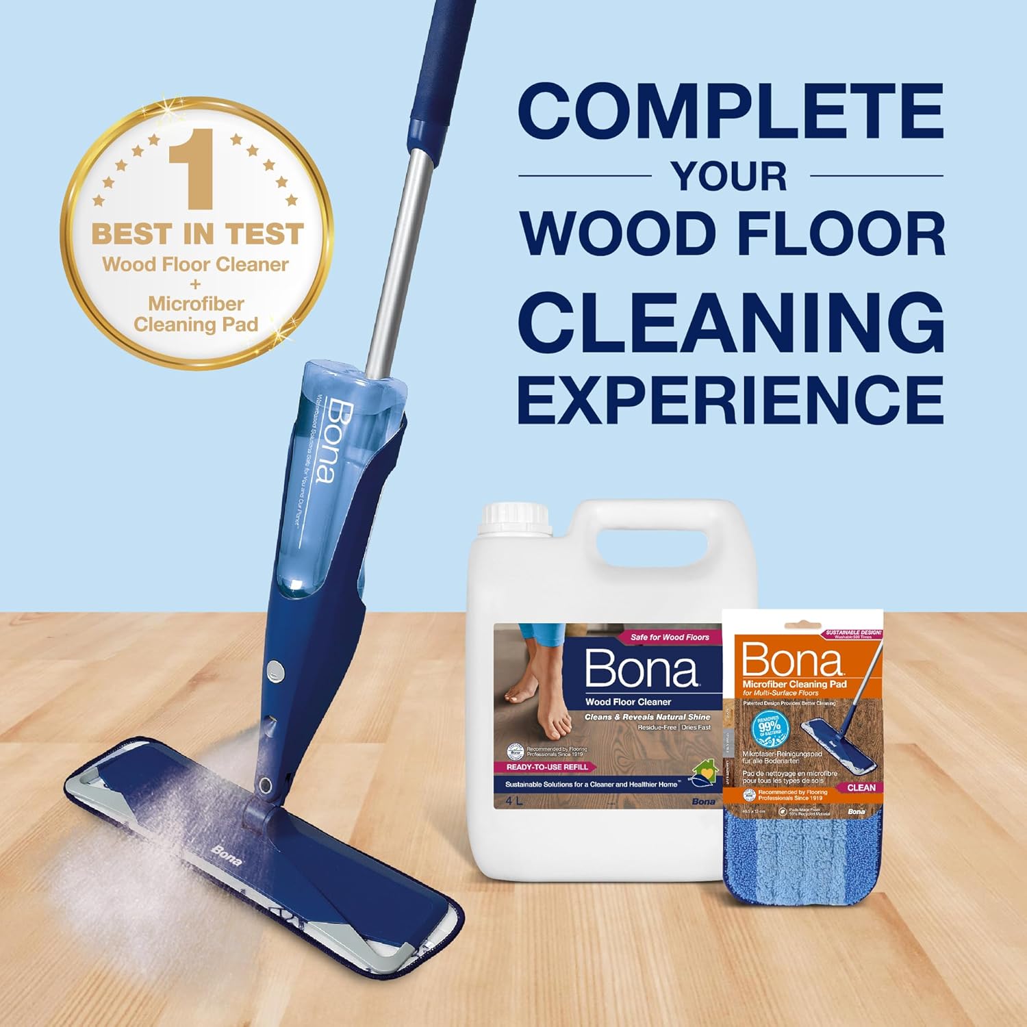 Bona Wood Floor Cleaner Liquid, Residue Free, Streak Free, Suitable for Hardwood, Solid Wood, and Engineered Wood Floors, 4 Litre