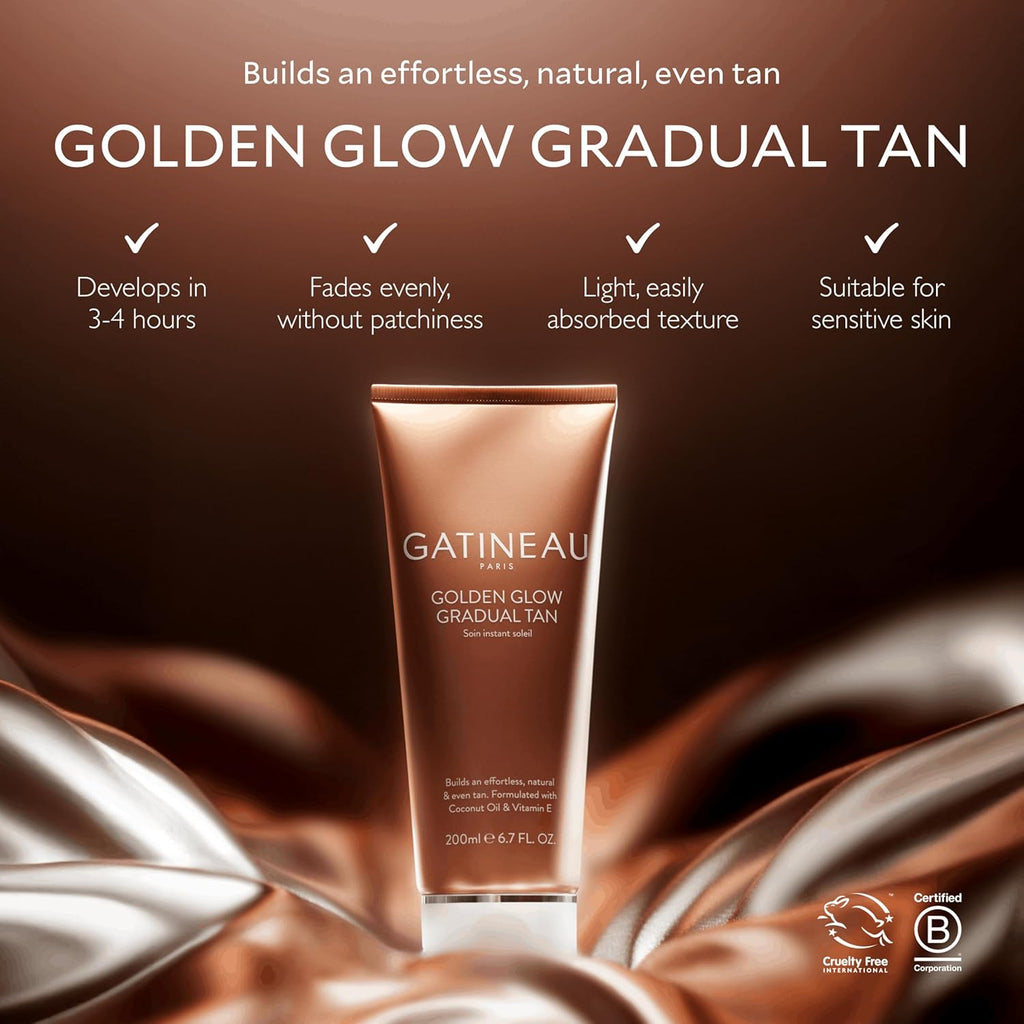 GATINEAU Golden Glow Gradual Tan - 400ml + 75ml, Self Tan Lotion + 2 in 1 Body Moisturiser, Easy Application, Coconut Oil & Vitamin E, Buildable Natural Tan, Dermatologist Tested & Cruelty Free