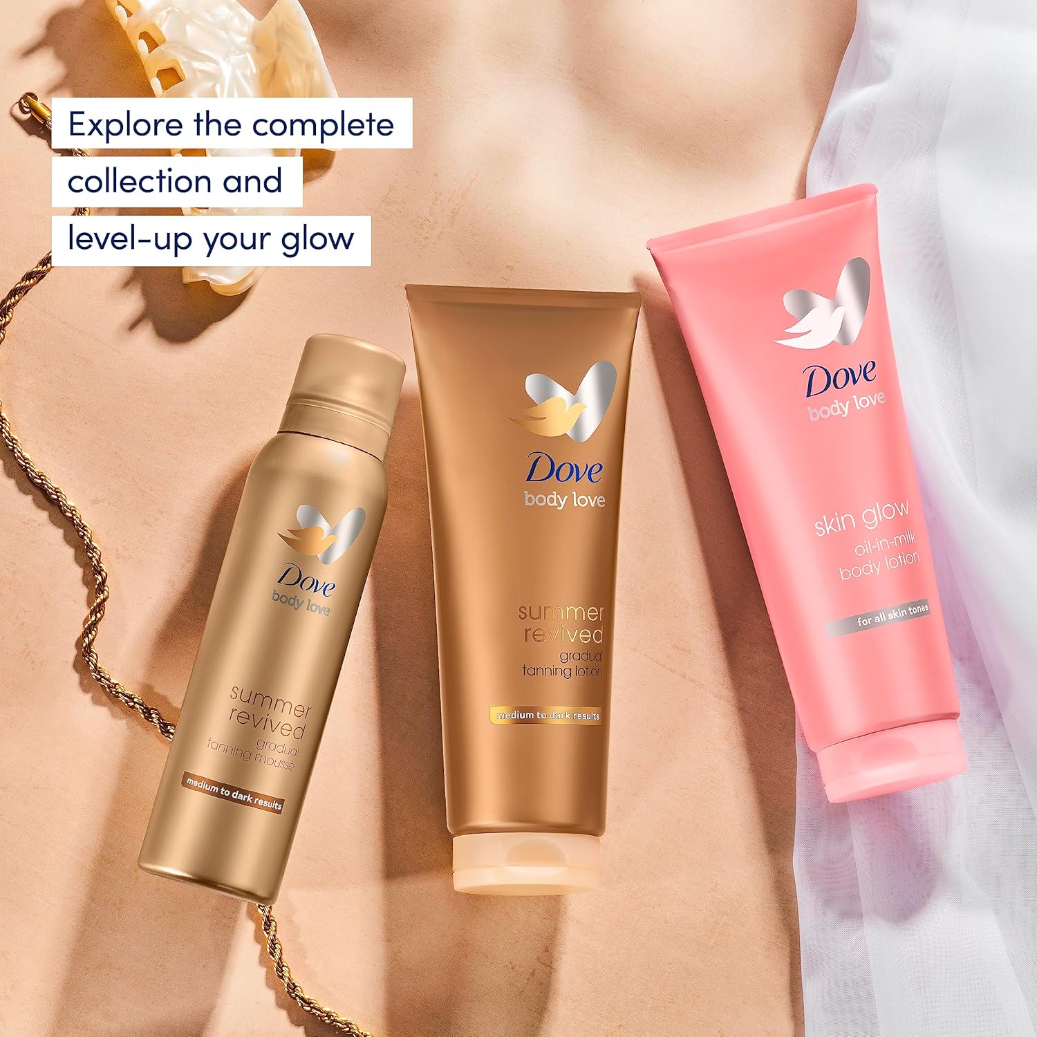 Dove Summer Revived Medium to Dark Gradual Tanning Lotion for a gradual tan and natural, radiant glow non‑greasy self-tan for all skin types 200 ml