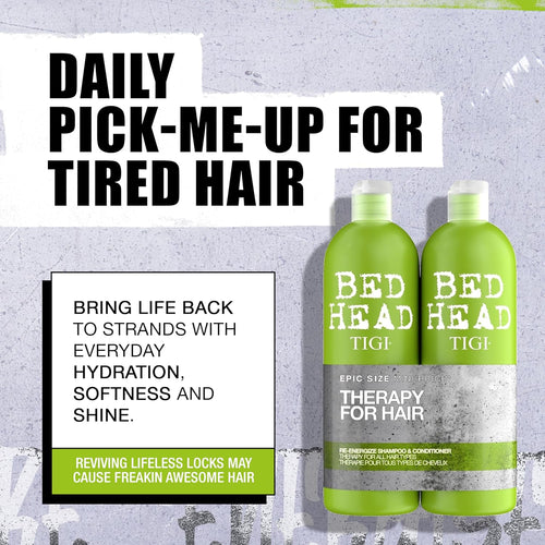 Bed Head by TIGI Re-Energize Shampoo & Conditioner Set - Deep Clarifying & Hydrating Smooth Hair Treatment, Strengthening, Shine Boosting, Colour-Safe, Professional Salon Care for All Hair Types