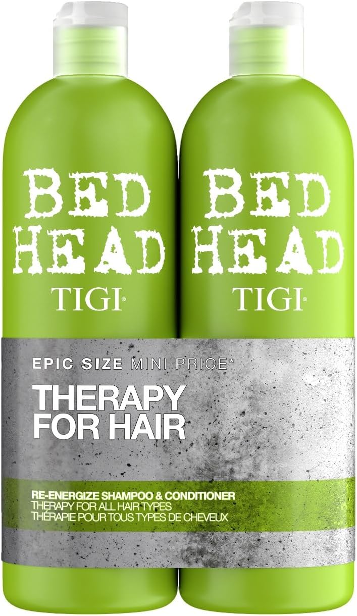 Bed Head by TIGI Re-Energize Shampoo & Conditioner Set - Deep Clarifying & Hydrating Smooth Hair Treatment, Strengthening, Shine Boosting, Colour-Safe, Professional Salon Care for All Hair Types